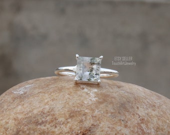 Natural Herkimer Diamond Ring, Herkimer Diamond Ring, 925 Sterling Silver Ring, Square Faceted Ring, Square Herkimer Diamond Jewelry, Rings