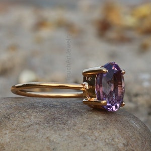 Natural Amethyst Ring 925 Silver Ring Amethyst Faceted Ring Birthstone Ring Amethyst Jewelry Rose Gold Ring February Birthstone image 3