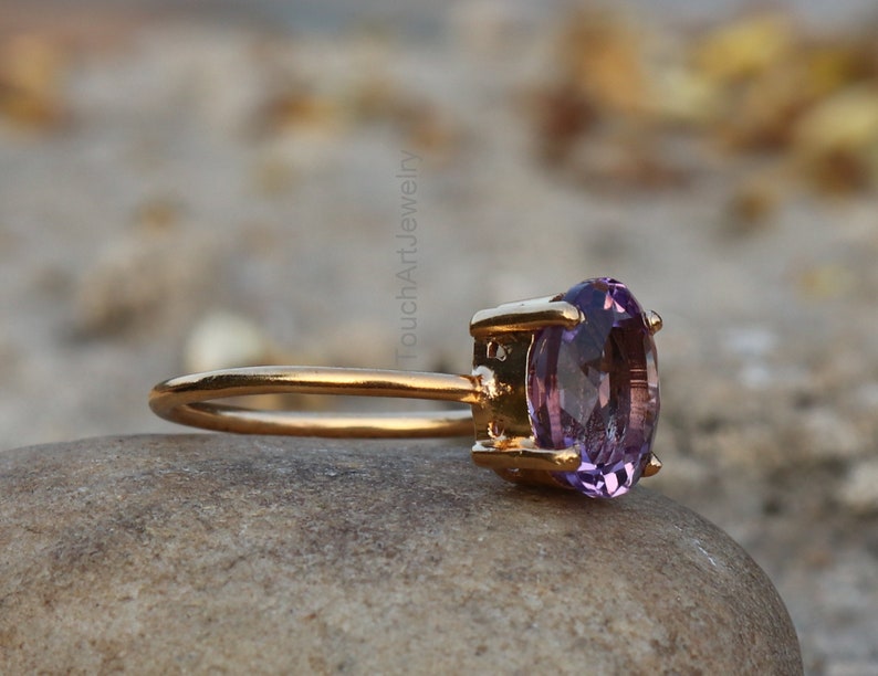 Natural Amethyst Ring 925 Silver Ring Amethyst Faceted Ring Birthstone Ring Amethyst Jewelry Rose Gold Ring February Birthstone image 3