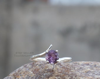 Natural Amethyst Ring - 925 Sterling Silver Ring - Amethyst Faceted Ring - Amethyst Jewelry - Silver Jewelry - February Birthstone - Rings