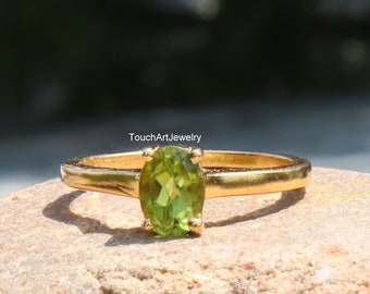 925 Sterling Silver Ring - Natural Peridot Ring - Green Peridot Ring - Peridot Jewelry - Faceted Ring - Gemstone Ring - August Birthstone