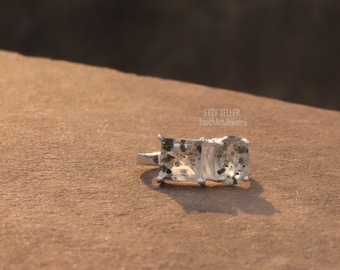 Natural Herkimer Diamond Ring, Herkimer Diamond Ring, 925 Sterling Silver Ring, Oval Faceted Herkimer Ring, Square Herkimer Ring, Herkimer