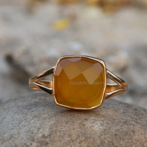 Sterling Silver Ring - Natural Aqua Chalcedony Ring - Handmade Silver Ring - Yellow Chalcedony Ring - Rose Gold Ring - Chalcedony Jewelry