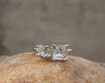 925 Sterling zilveren ring, natuurlijke Herkimer diamanten ring, Herkimer diamanten ring, Herkimer diamanten sieraden, ronde gefacetteerde Herkimer diamant