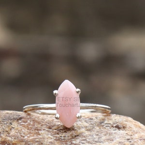 Natural Pink Opal Ring - 925 Sterling Silver Ring -  Pink Opal Ring - Prong Ring - Natural Opal Jewelry - Solitaire Ring - Marquise Rings