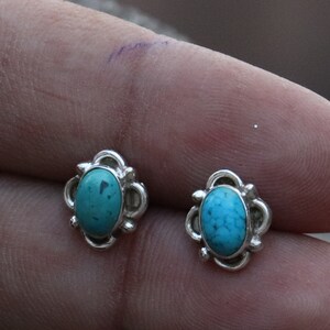 Turquoise Stud - 925 Silver Stud -  Sky Blue Turquoise Stud - December Birthstone Stud - Turquoise  Jewelry - Handmade Turquoise  Stud