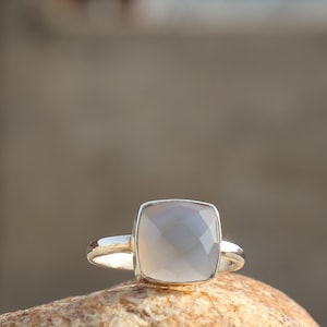 925 Sterling Silver Ring - Natural Grey Aqua Chalcedony Ring - Handmade Silver Ring - Light Grey Chalcedony Ring - Grey Chalcedony Jewelry