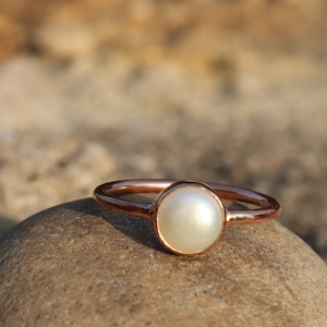 Anillo de perla natural - Anillo de perla blanca - Joyería de perla - Anillo de perla redonda - Anillo de plata hecho a mano - Anillo de perla con piedra natal de junio - Anillo de perla