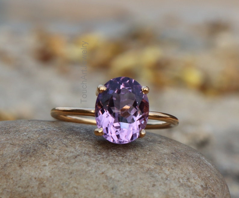 Natural Amethyst Ring 925 Silver Ring Amethyst Faceted Ring Birthstone Ring Amethyst Jewelry Rose Gold Ring February Birthstone image 4