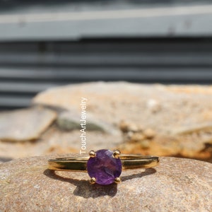 925 Sterling Silver Ring- Natural Amethyst Ring - Amethyst Jewelry - February Birthstone Jewelry - Faceted Cut Amethyst Ring - Gold Rings