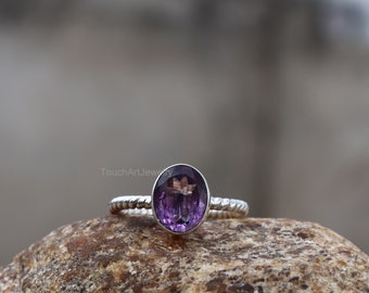 Natural Amethyst Ring - 925 Sterling Silver Ring - Amethyst Faceted Ring - Gift Ring - Amethyst Jewelry - Silver Ring - February Birthstone