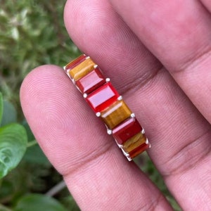 Natural Tiger Eye Ring - 925 Sterling Silver Ring - Red Jasper Jewelry - Carnelian Ring - Prong Ring -