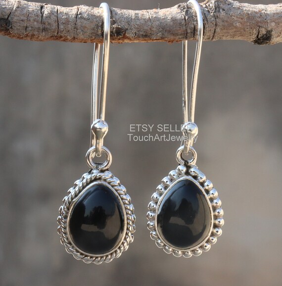 Orecchini A Goccia In Argento 925 Con Onice Nero - Design Vintage Gotico - Chiusura A Scatto - 2