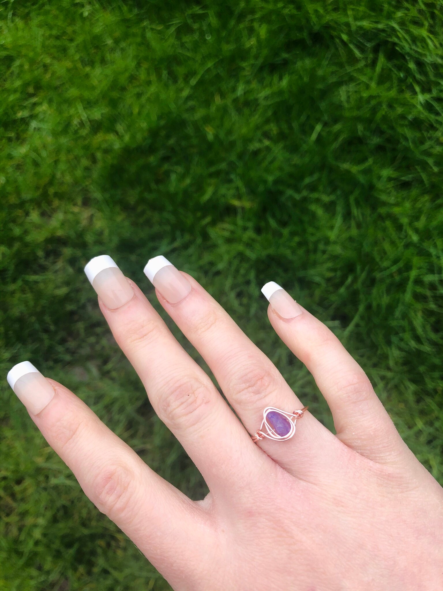 Gemstone Crystal Wire Wrapped Stacking Ring Dainty Amethyst Ring 