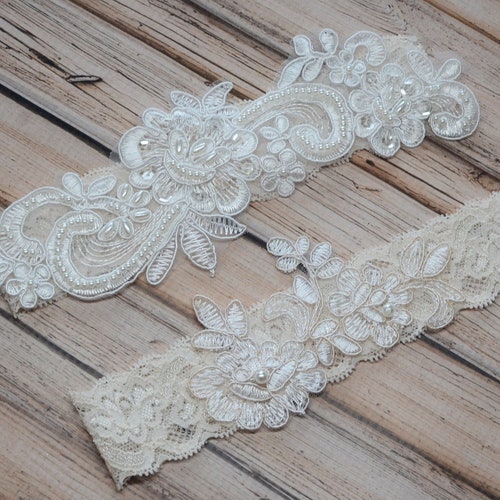 Ivory Garter Set Ivory Lace Garter Belt Wedding Garter Set Etsy