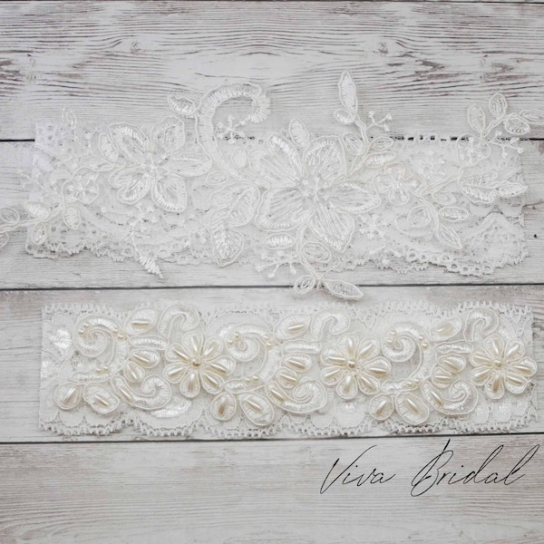 Ivory Wedding Garter, Wedding Garter , Ivory Beaded Lace Garter Set