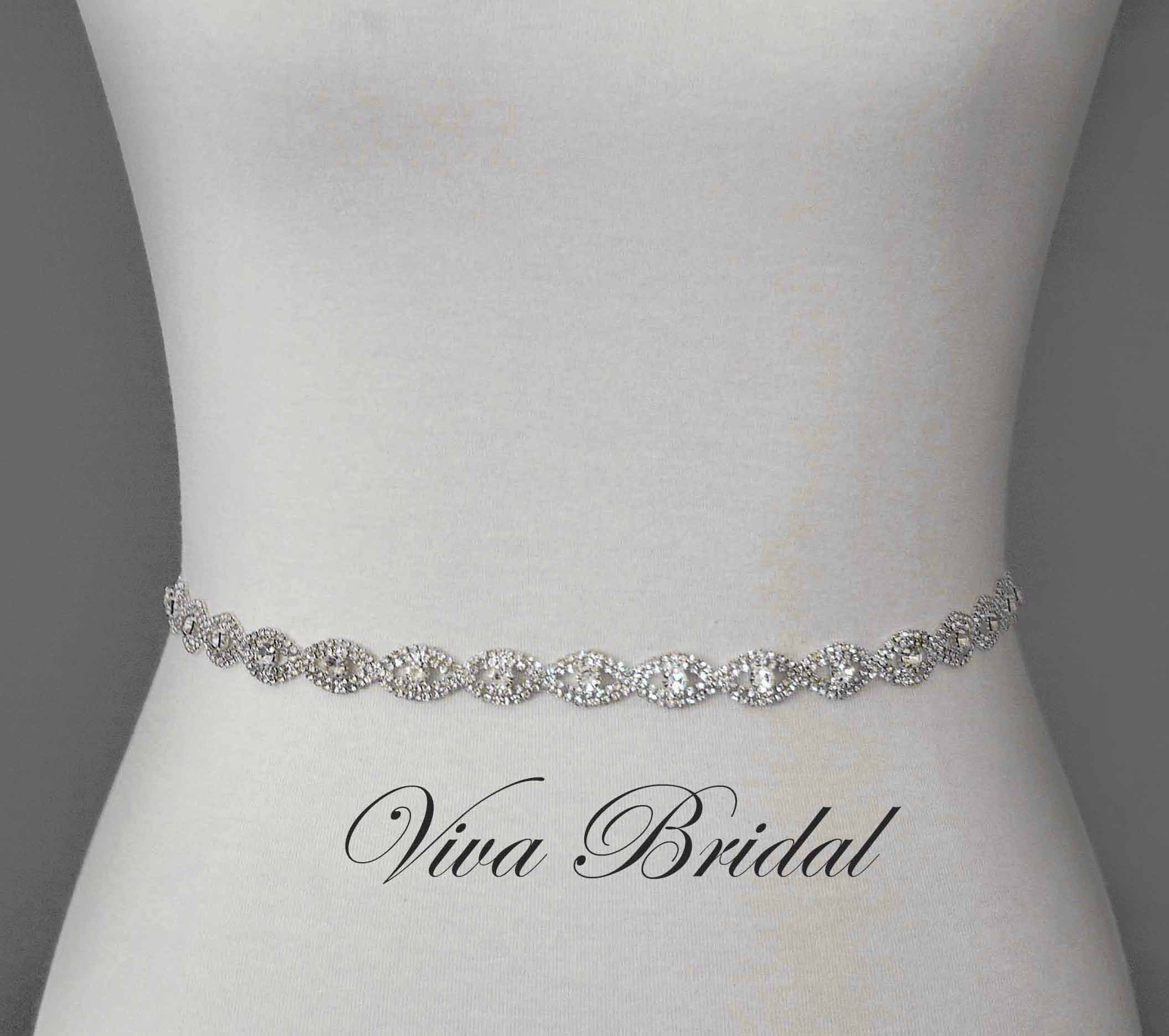 Silver Wedding Belt Bridal Belt Sash Belt Crystal Rhinestones