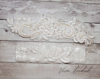 Wedding Garter, Wedding Garter and Toss Garter- Lace Garter Set - Wedding Garter Set