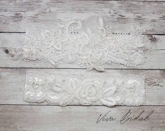 White Wedding Garter, Wedding Garter and Toss Garter-White Lace Garter Set - Wedding Garter Set