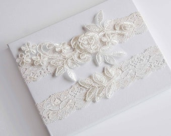 Ivory Wedding Garter, Wedding Garter , Ivory Beaded Lace Garter Set