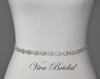Silver Wedding Belt, Bridal Belt, Sash Belt, Crystal Rhinestones - Style R24783S