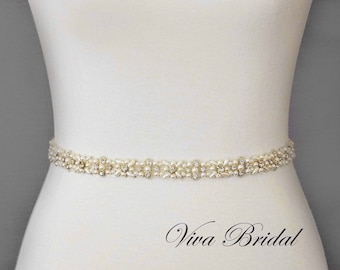 Pearl Wedding Belt, Bridal Belt, Sash Belt, Crystal Rhinestones - Style S224253S