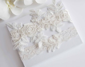 Wedding Garter,  Ivory / White Bridal Garter , Wedding  Lace Garter , White/Ivory  Embroidered  Lace Garter Set