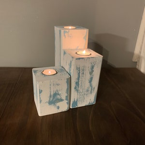 Rustic wooden candle holder set of 3