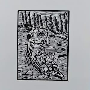 Linocut print original card - Loteria: La Chalupa