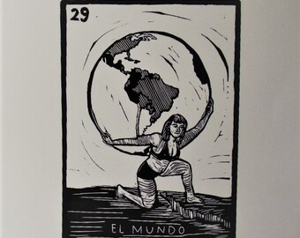 Linocut Print Original Card Loteria El Gallo Etsy