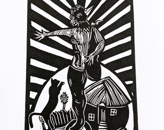 Linocut chine colle print- The Juggler