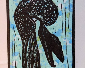 Linoldruck / Chine Colle - Kobra-Lilie