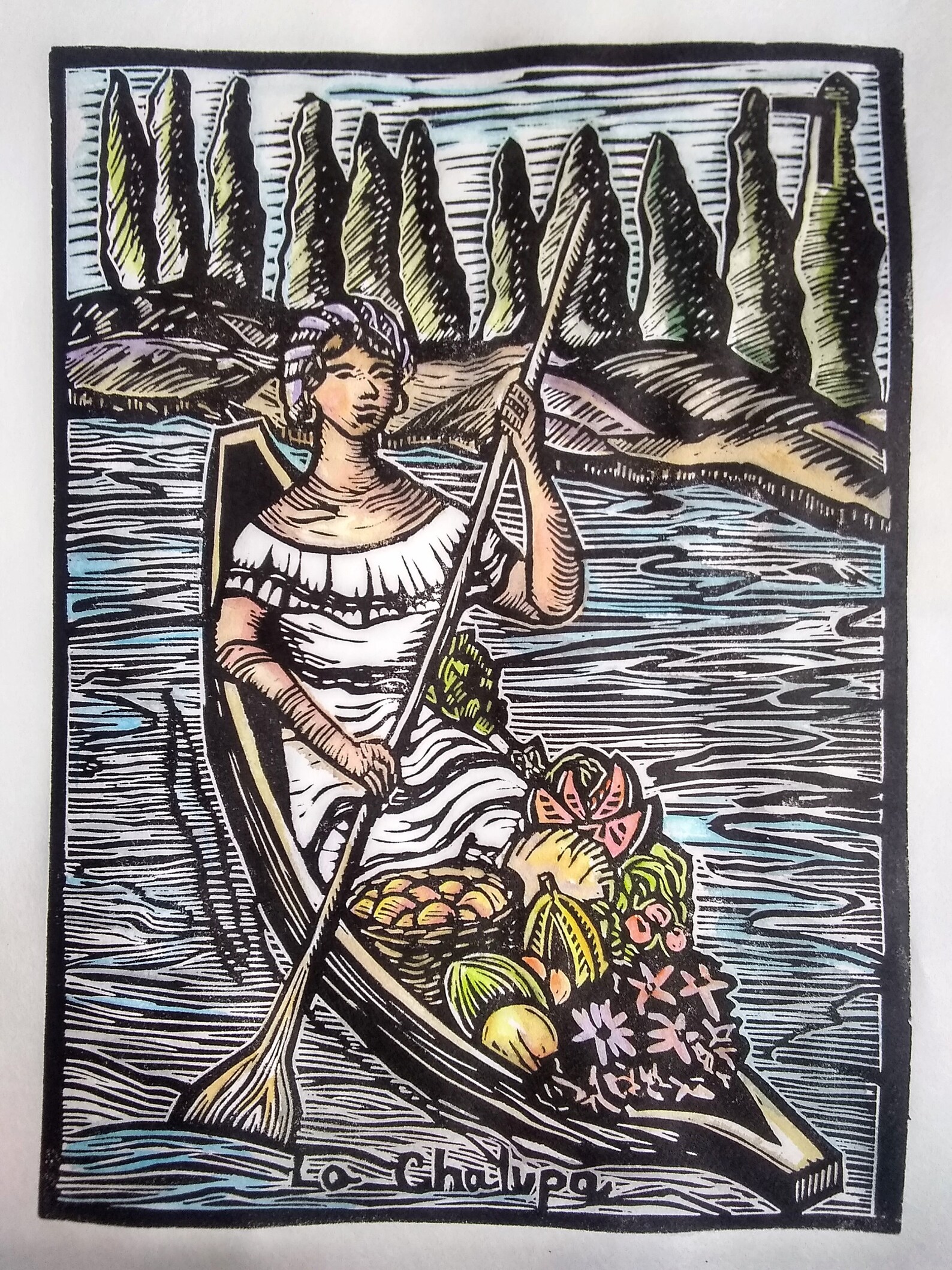 Linocut and Watercolor Print Original Loteria La Chalupa Etsy