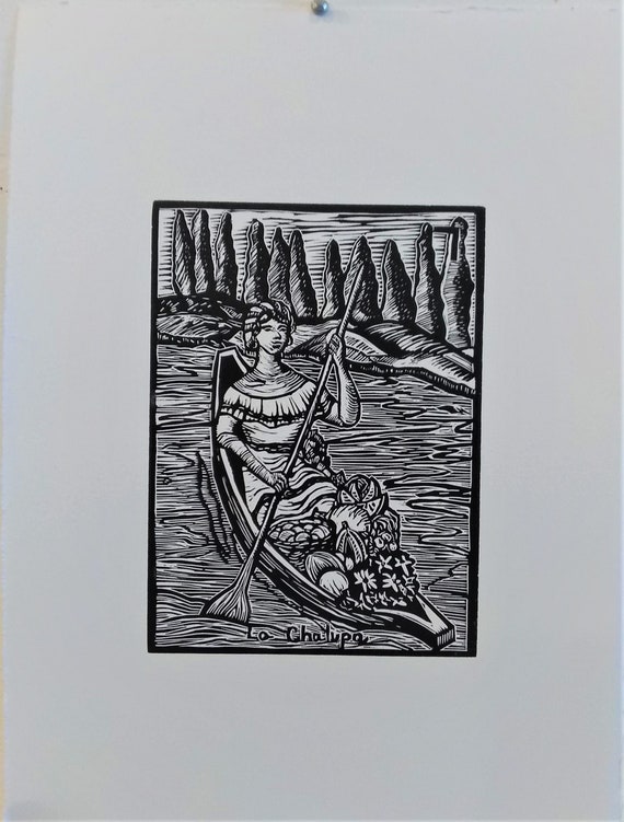 Linocut Print Original Card Loteria: La Chalupa | Etsy