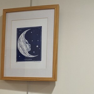 Linocut print original card Loteria: La Luna image 7