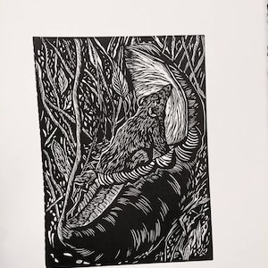 Linograbado - Nepenthes Hemsleyana con Musaraña - &quot;W.C.&quot;