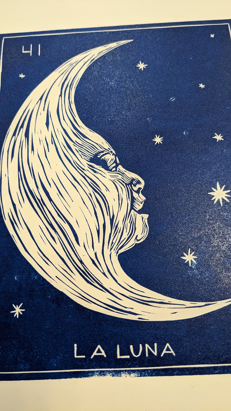 Carta originale con stampa su linoleum Loteria: La Luna immagine 1