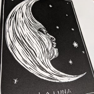 Linocut print original card Loteria: La Luna image 4