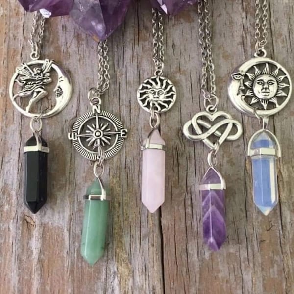 Fairy and moon necklace, Sun and moon necklace, Crystal necklace with pendant, Compass necklace, Sun necklace with pendant, crystal pendant