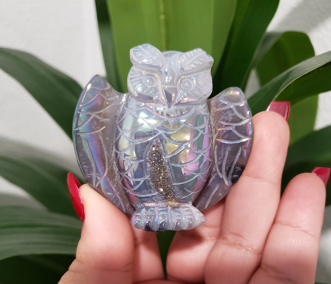 Aura Agate Owl, Crystal Owl, Aura Owl, Agate Owl, Free Standing Owl