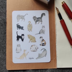 Foglio di stickers. "Cats parade ", scrapbooking, bullet journal, diario, planner, gatti carini ad acquerello