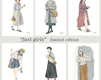 „Nur Mädchen“-Serie, limitierter Kunstdruck, Aquarell-Mädchenporträt, Wandbild im Cottagecore-Stil, gemütliche Illustration, nummeriertes Zertifikat