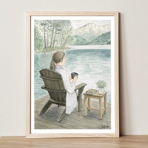 Kunstdruck, limitierte Auflage. "Der See". Aquarellillustration. Mädchenillustration. Wohnkultur. Kunstdruck.