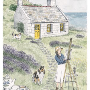 Kunstdruck. "Ferienhaus in der Bretagne". Aquarellillustration.