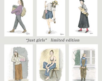Serie „Nur Mädchen“. Limitierte Auflage, beschränkte Auflage. Aquarellporträts. Mädchenillustrationen.