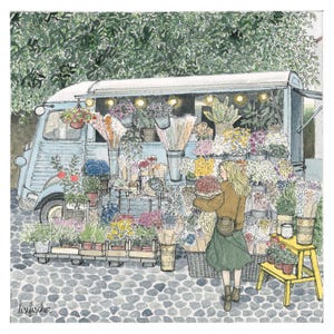 Kunstdruck. "Blumenmarkt". Aquarellillustration. Wohnkultur. Frühlingsstimmung