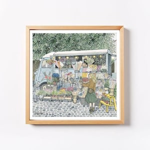 Fine art print. "Flower market". illustrazione ad acquerello. home decor. Spring mood