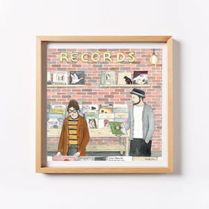 Fine art print. "record store". Watercolour illustration. home decor. vinyl lover.music