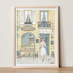 Kunstdruck, limitierte Auflage. "Boulangerie". Aquarell-Illustration. Französische Bäckerei. Wohndeko.
