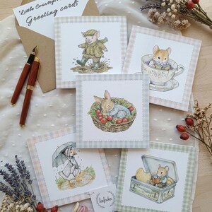 Little Countryside Tales Greeting Cards Set – Cozy Animal Illustrated Cards, Cottagecore Stationery, Mouse Bunny Goose, storybook card set